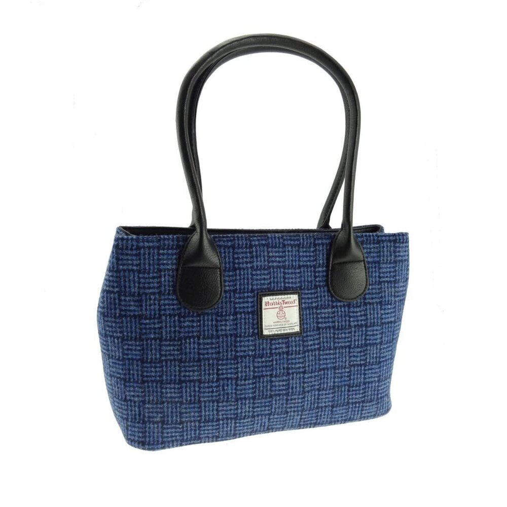 5944 Cassley' Tartan Classic Handbag In Blue Basket Weav, Blue Wicker